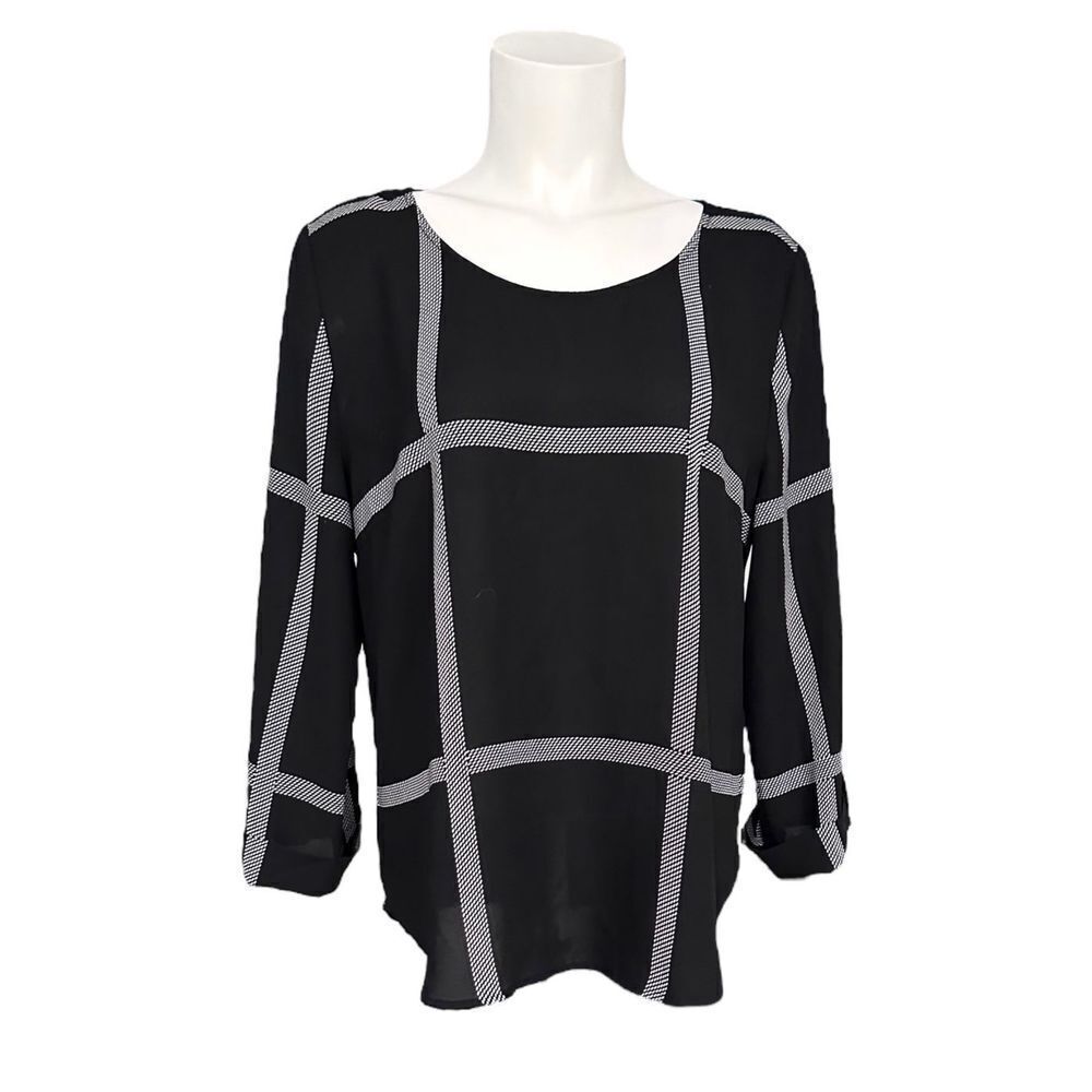 41 Hawthorn Women’s Black Scoop Neck Bixby‎ Windowpane Blouse Size Medium